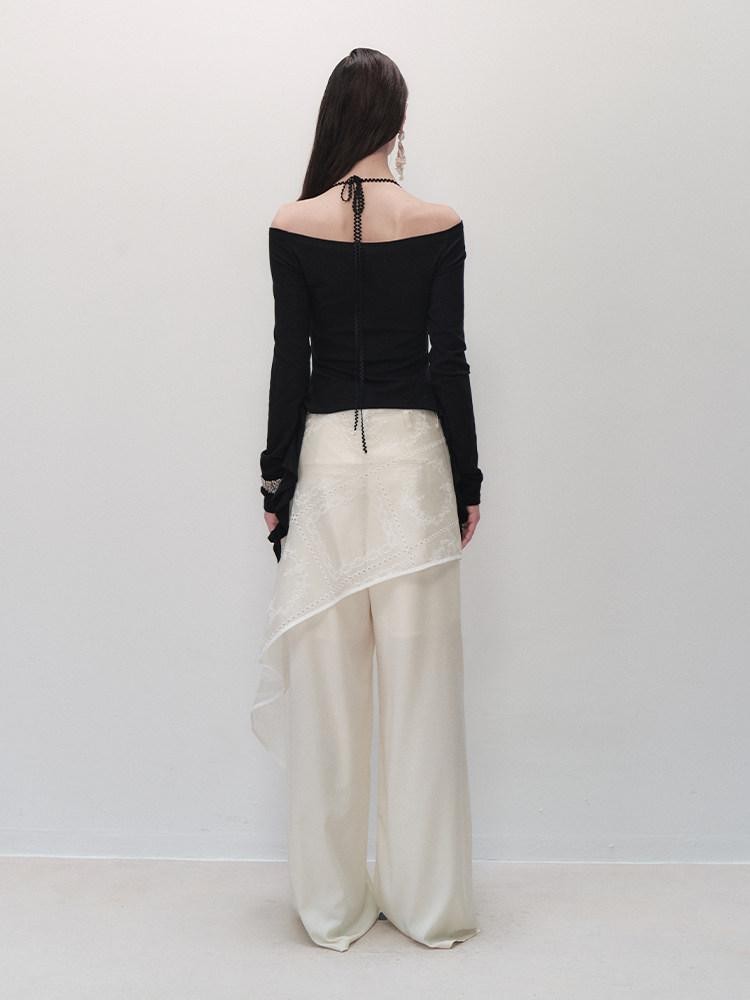 AnnoMundi Black Spliced V-neck Off Shoulder Women&