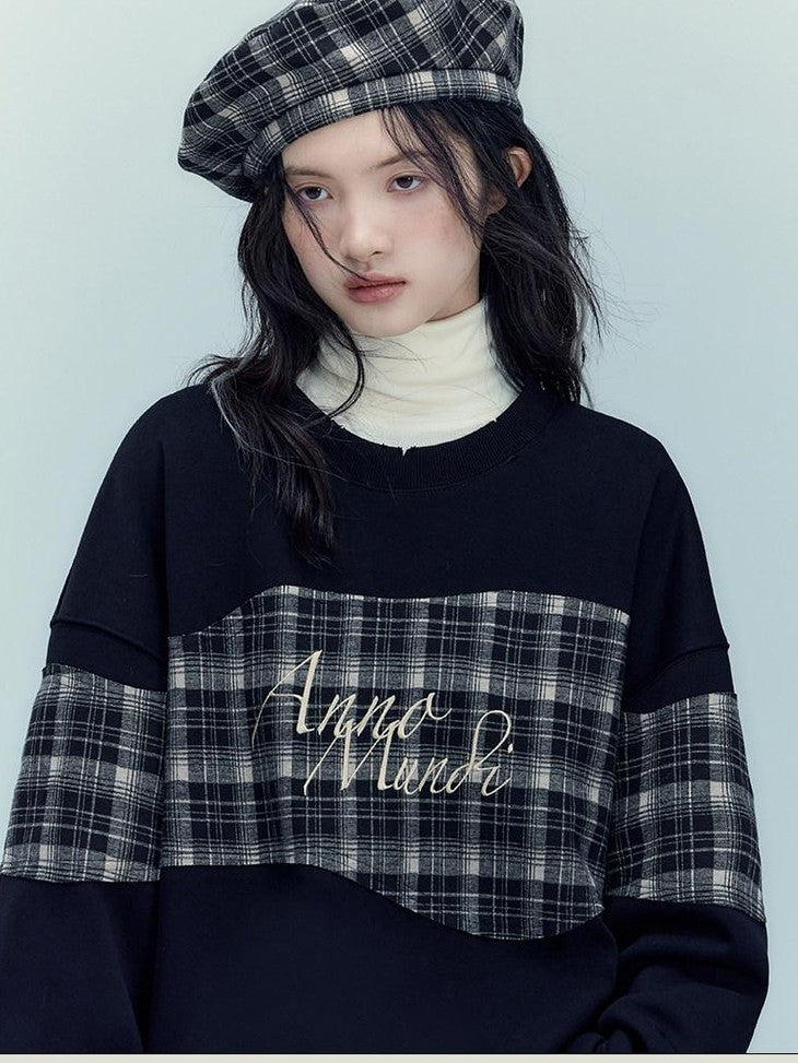 AnnoMundi Black White Classic Embroidered Plaid Checked Women&