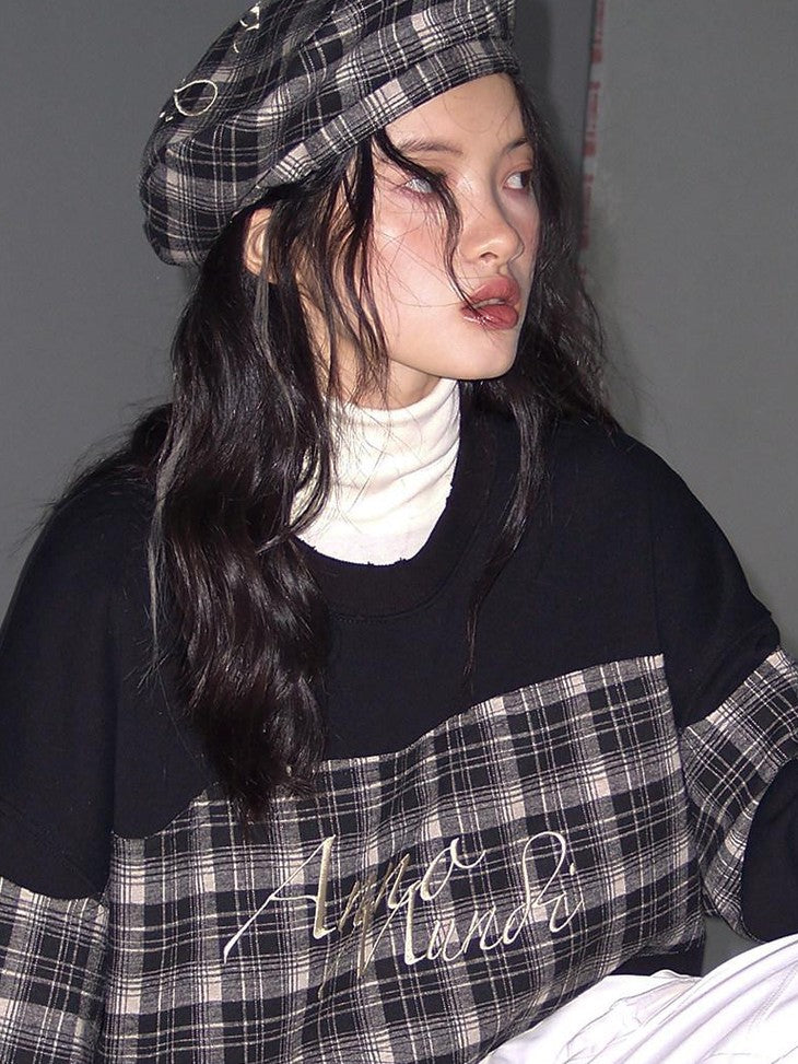 AnnoMundi Black White Classic Embroidered Plaid Checked Women&