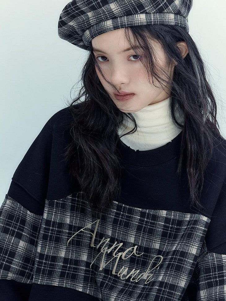 AnnoMundi Black White Classic Embroidered Plaid Checked Women&