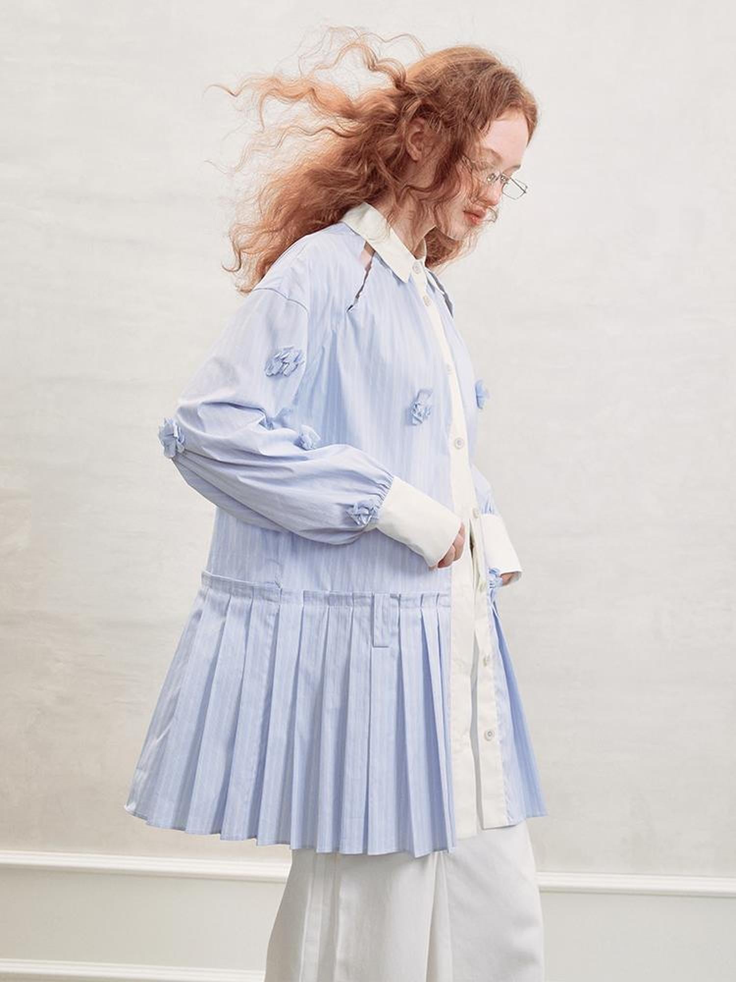 AnnoMundi Blue White Striped Floral Cut OuT-Shirt Dress