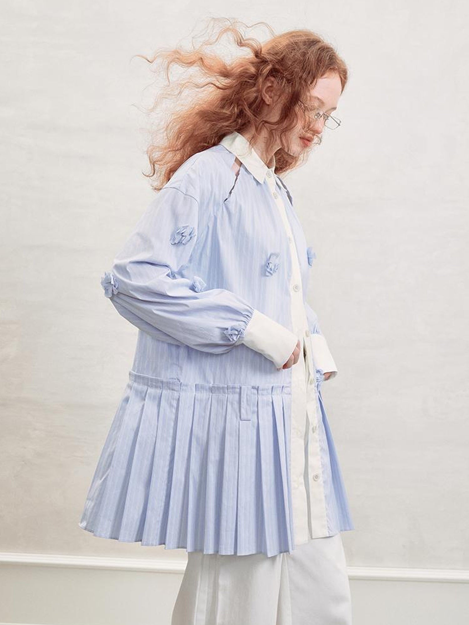AnnoMundi Blue White Striped Floral Cut OuT-Shirt Dress