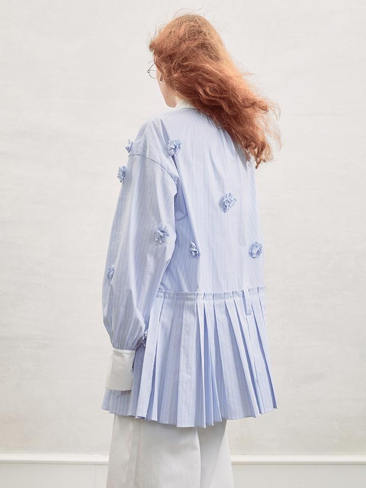 AnnoMundi Blue White Striped Floral Cut OuT-Shirt Dress
