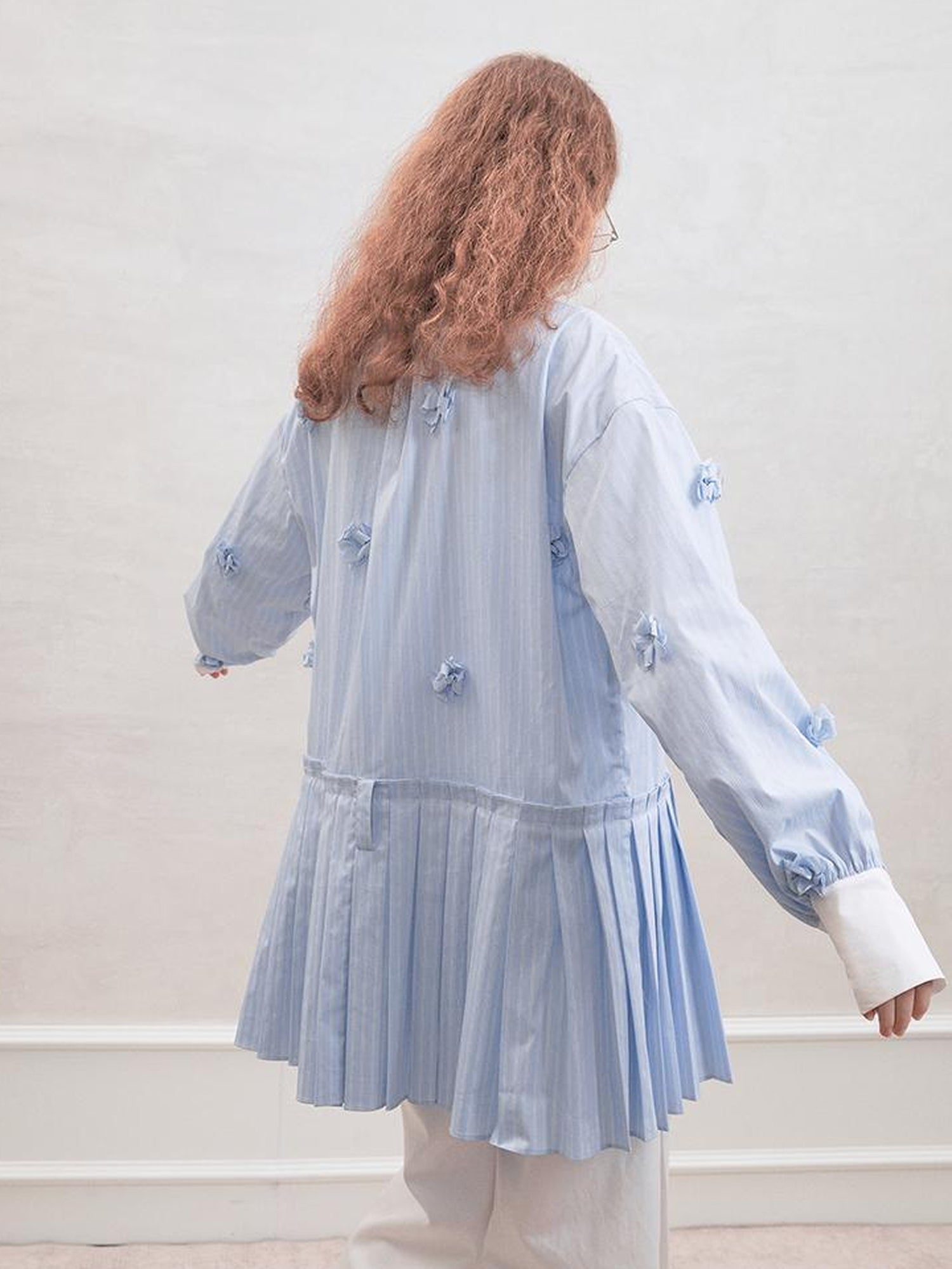 AnnoMundi Blue White Striped Floral Cut OuT-Shirt Dress