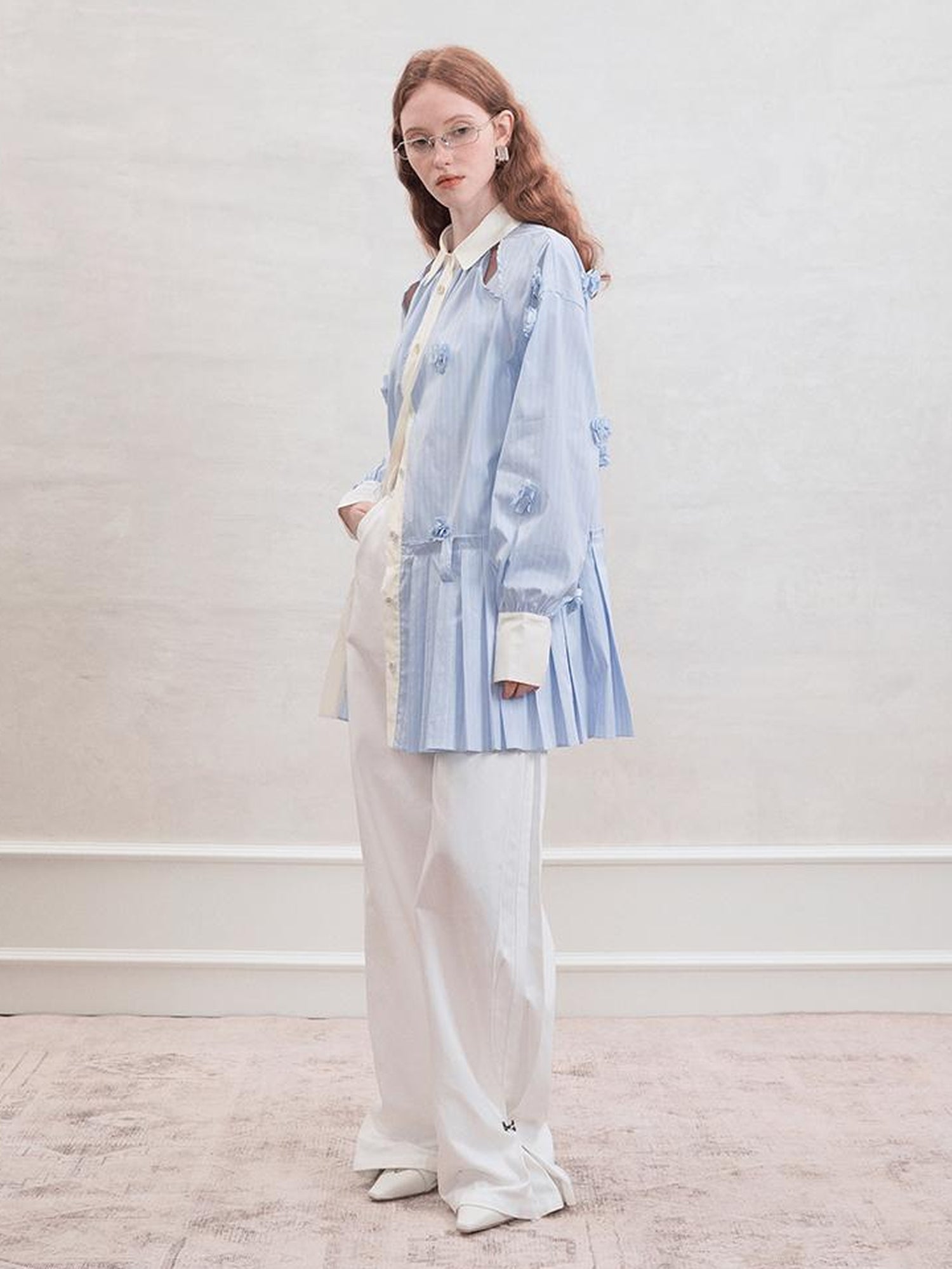 AnnoMundi Blue White Striped Floral Cut OuT-Shirt Dress