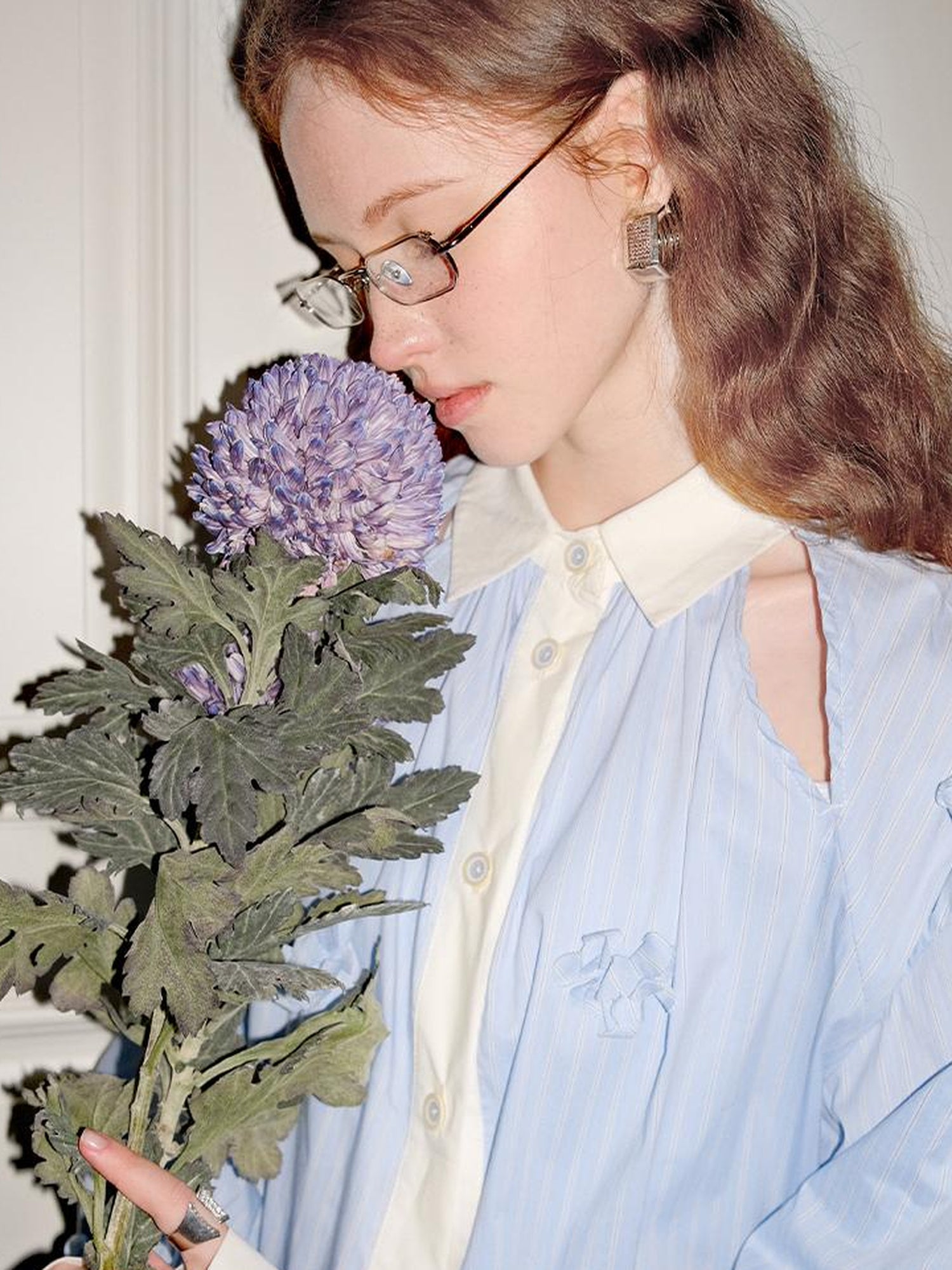 AnnoMundi Blue White Striped Floral Cut OuT-Shirt Dress