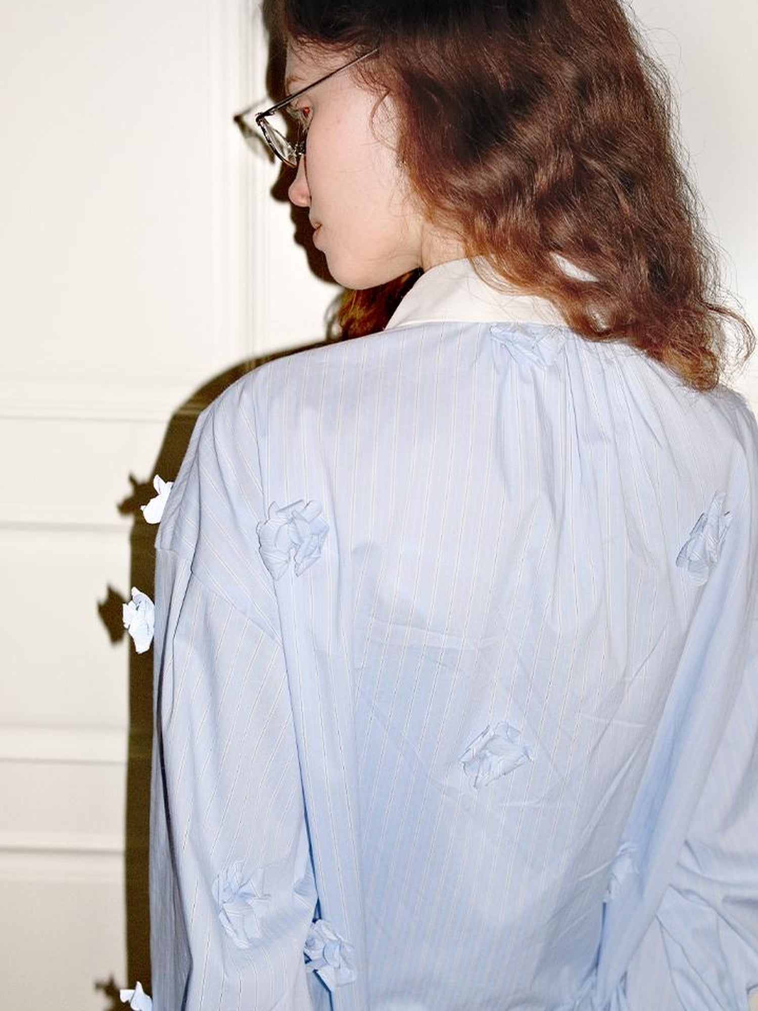AnnoMundi Blue White Striped Floral Cut OuT-Shirt Dress
