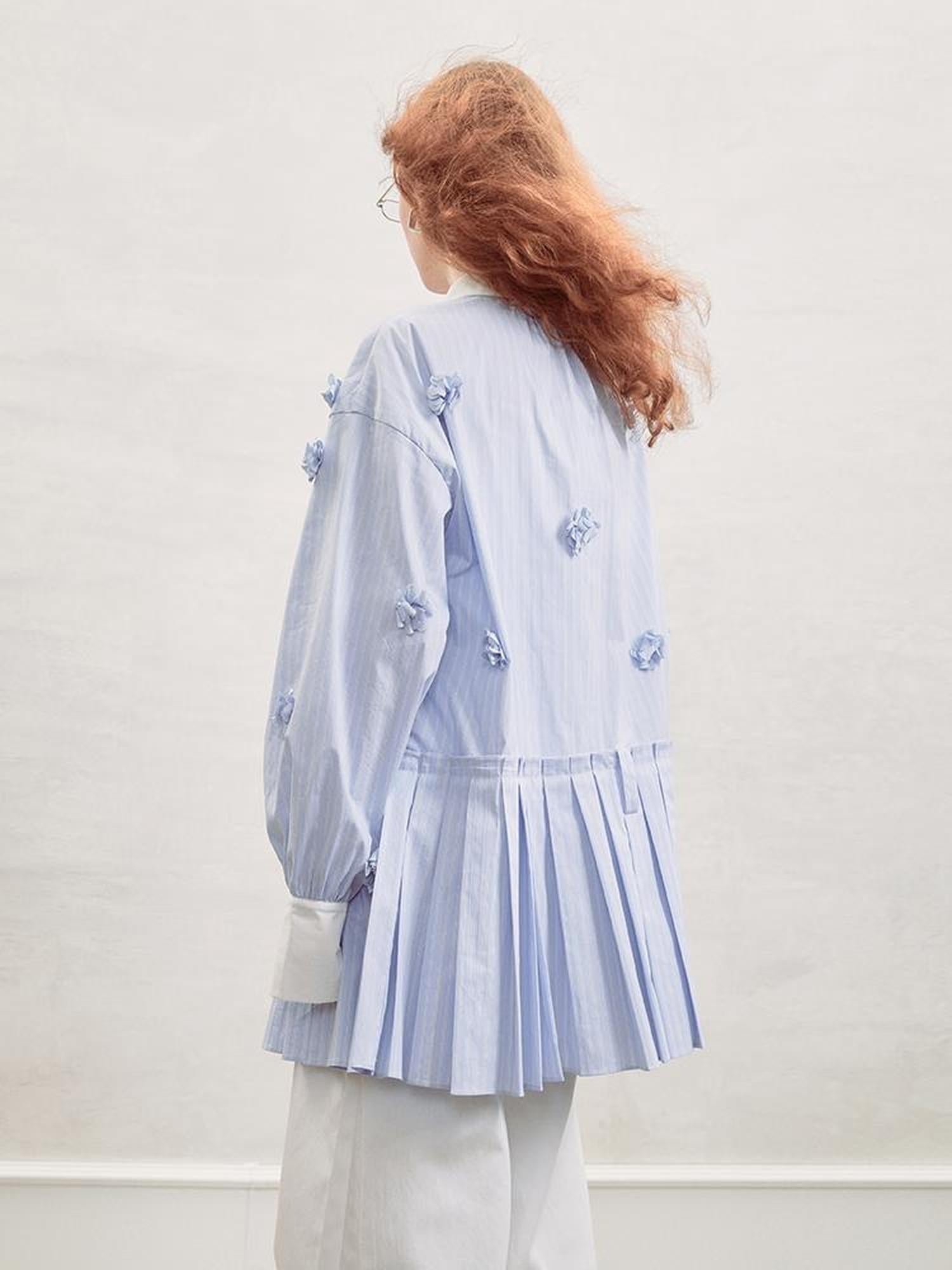 AnnoMundi Blue White Striped Floral Cut OuT-Shirt Dress