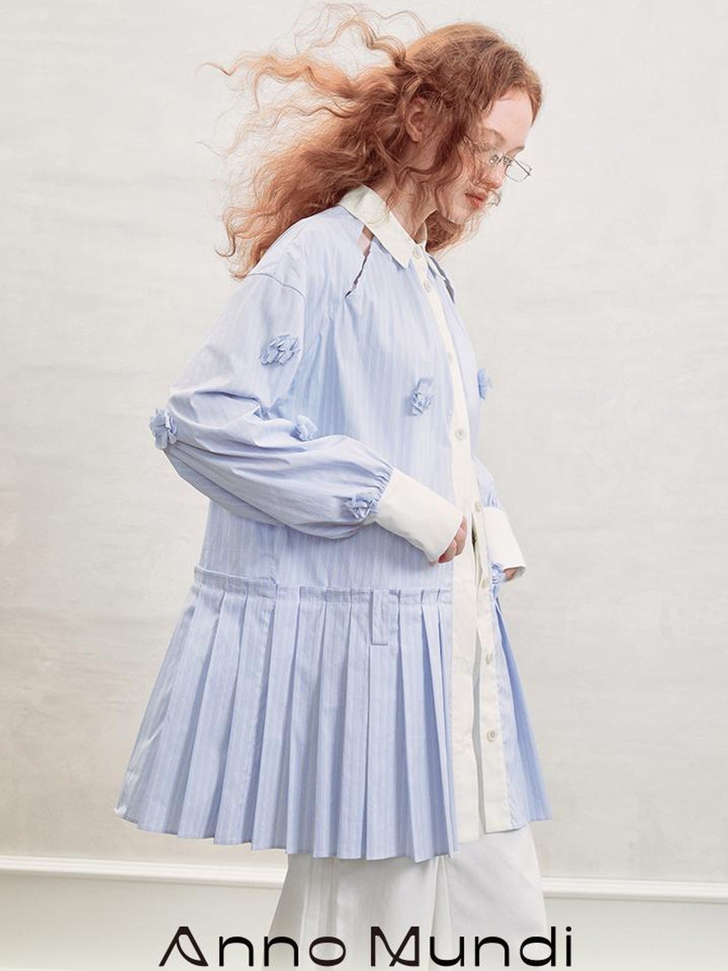 AnnoMundi Blue White Striped Floral Cut OuT-Shirt Dress