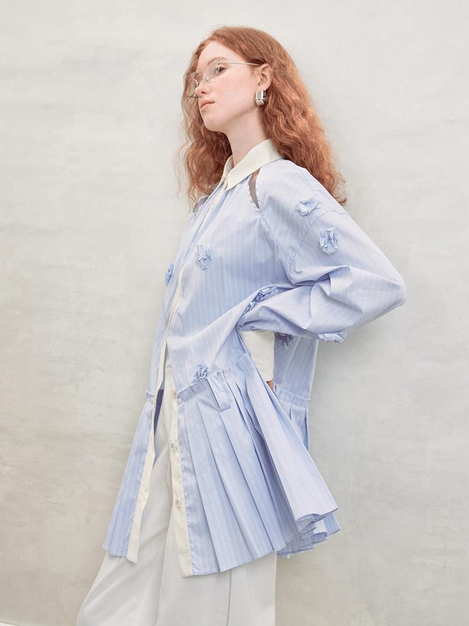 AnnoMundi Blue White Striped Floral Cut OuT-Shirt Dress