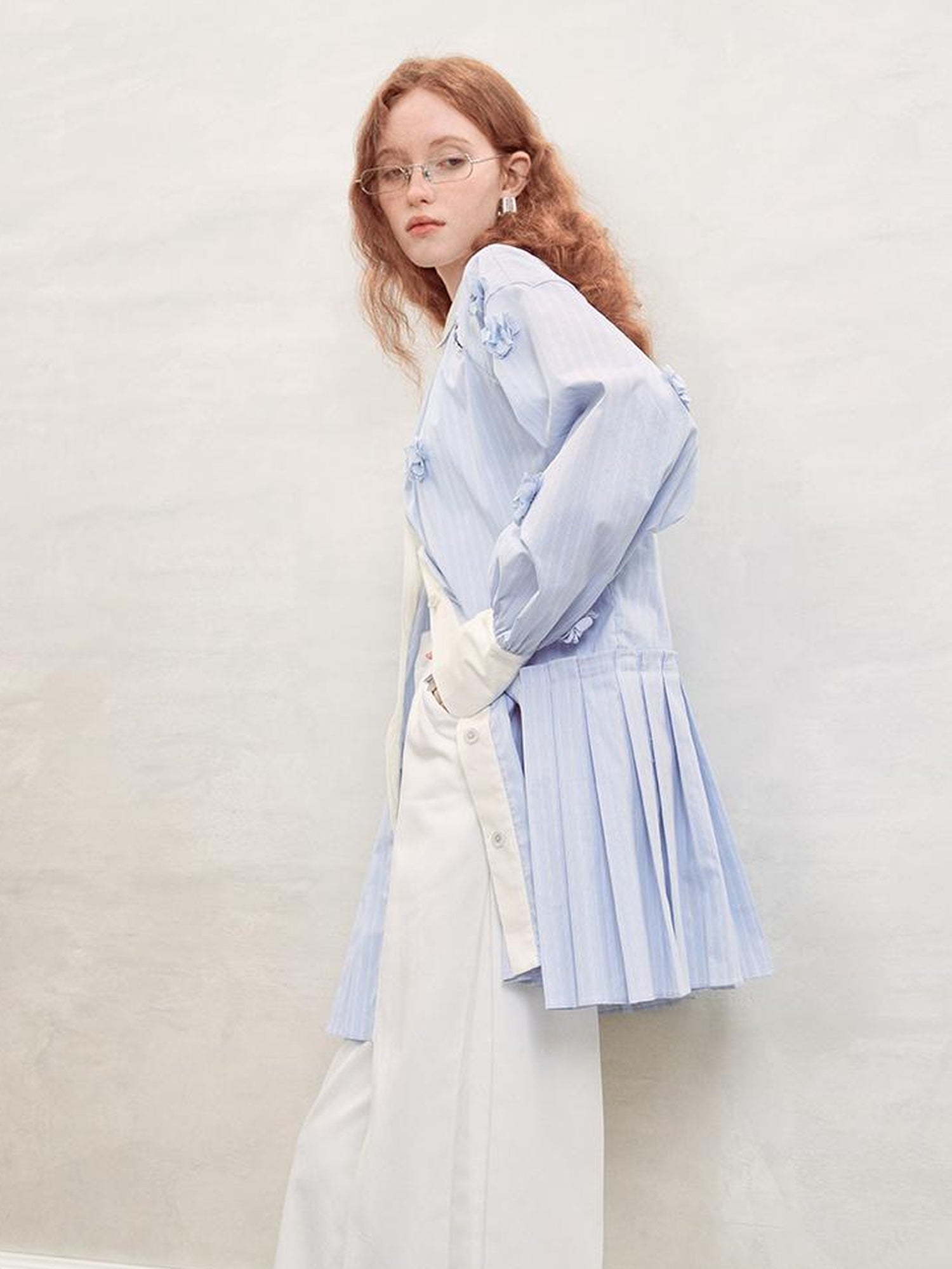 AnnoMundi Blue White Striped Floral Cut OuT-Shirt Dress
