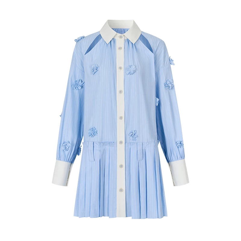 AnnoMundi_Blue_White_Striped_Floral_Cut_Out_Shirt_Dress_MISSTT
