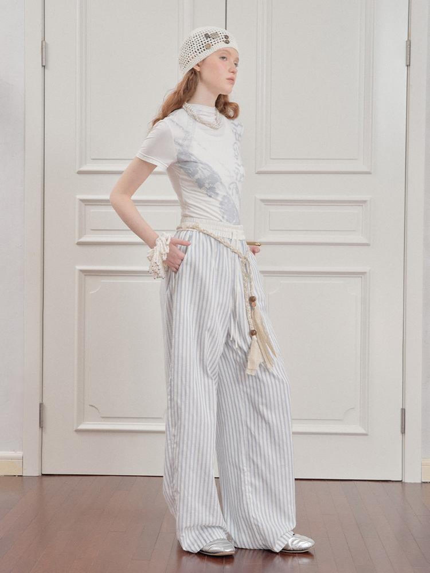 AnnoMundi Blue White Striped Loose Wide Leg Pants