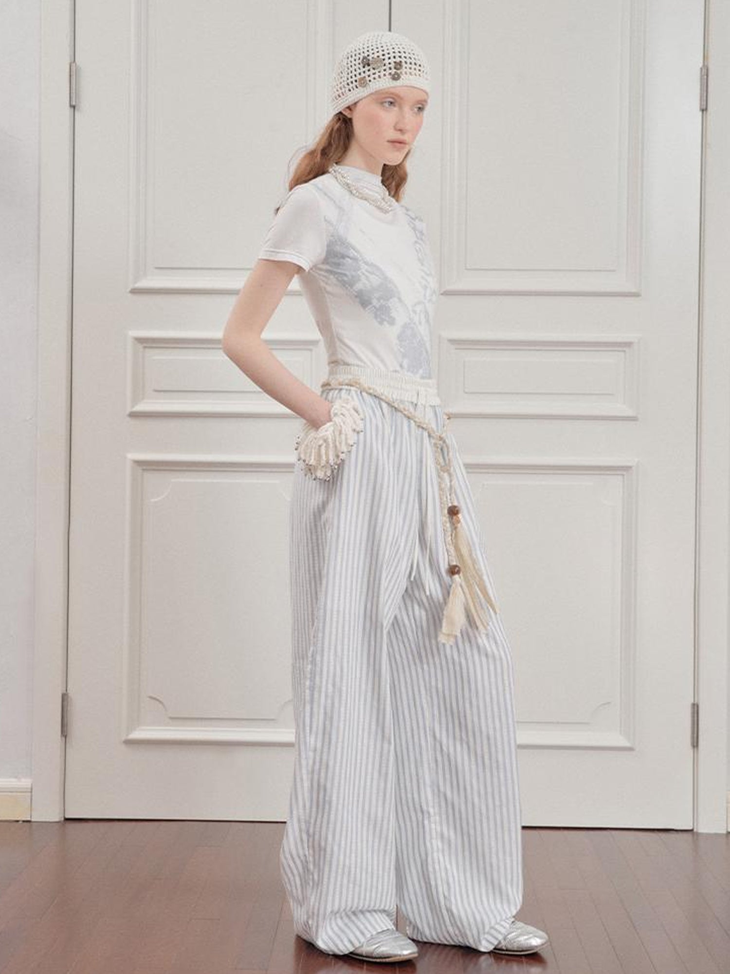 AnnoMundi Blue White Striped Loose Wide Leg Pants