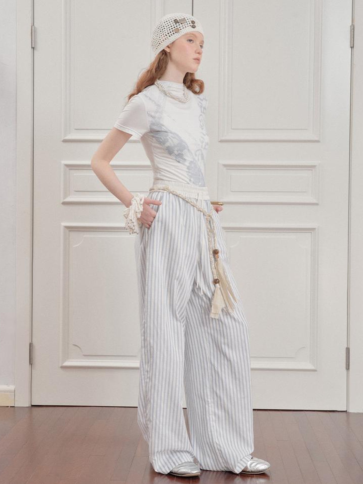 AnnoMundi Blue White Striped Loose Wide Leg Pants
