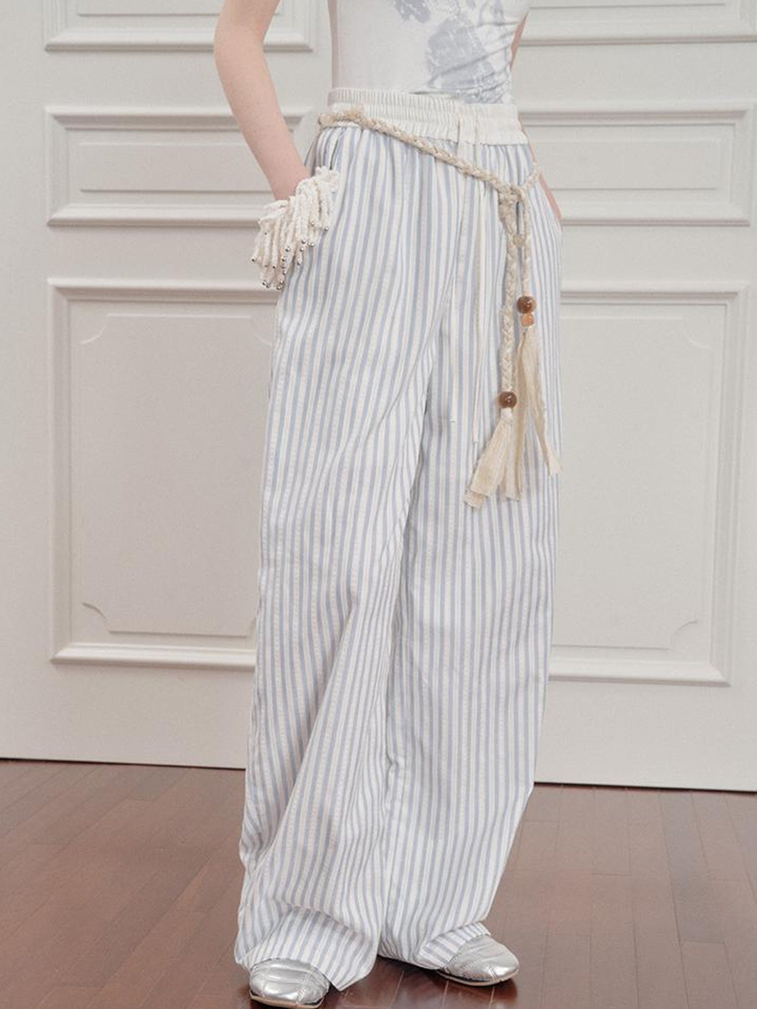AnnoMundi Blue White Striped Loose Wide Leg Pants