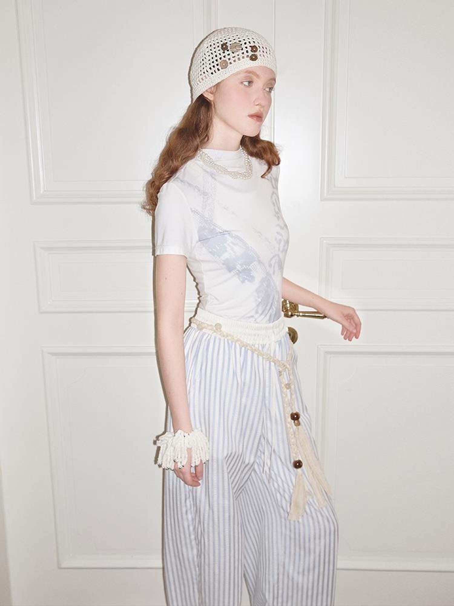 AnnoMundi Blue White Striped Loose Wide Leg Pants