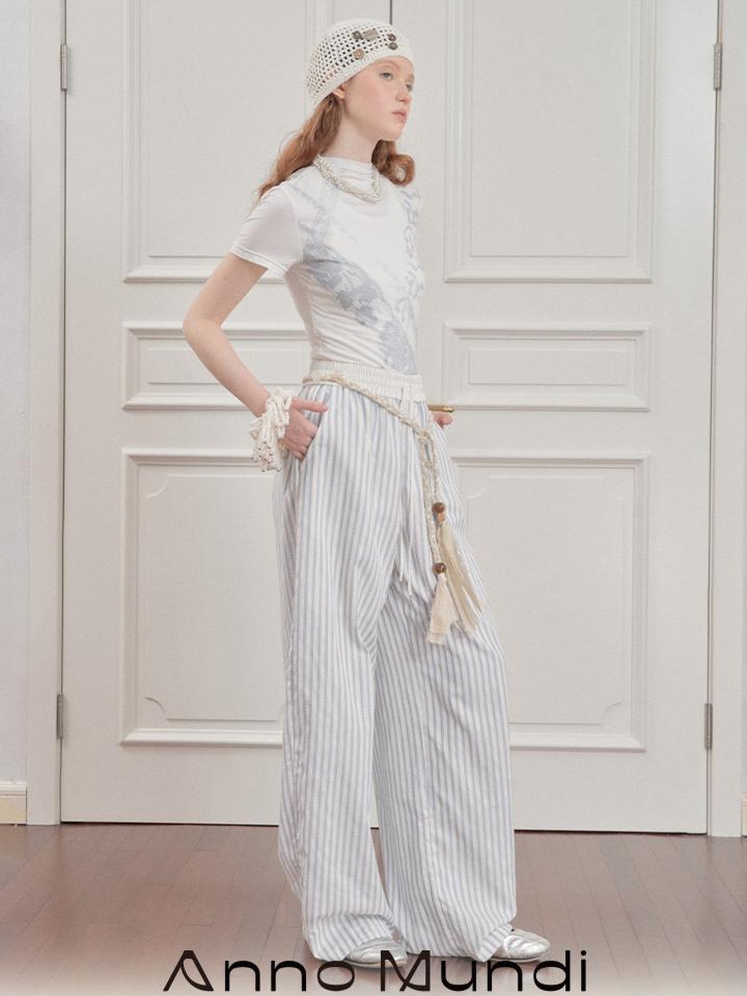 AnnoMundi Blue White Striped Loose Wide Leg Pants