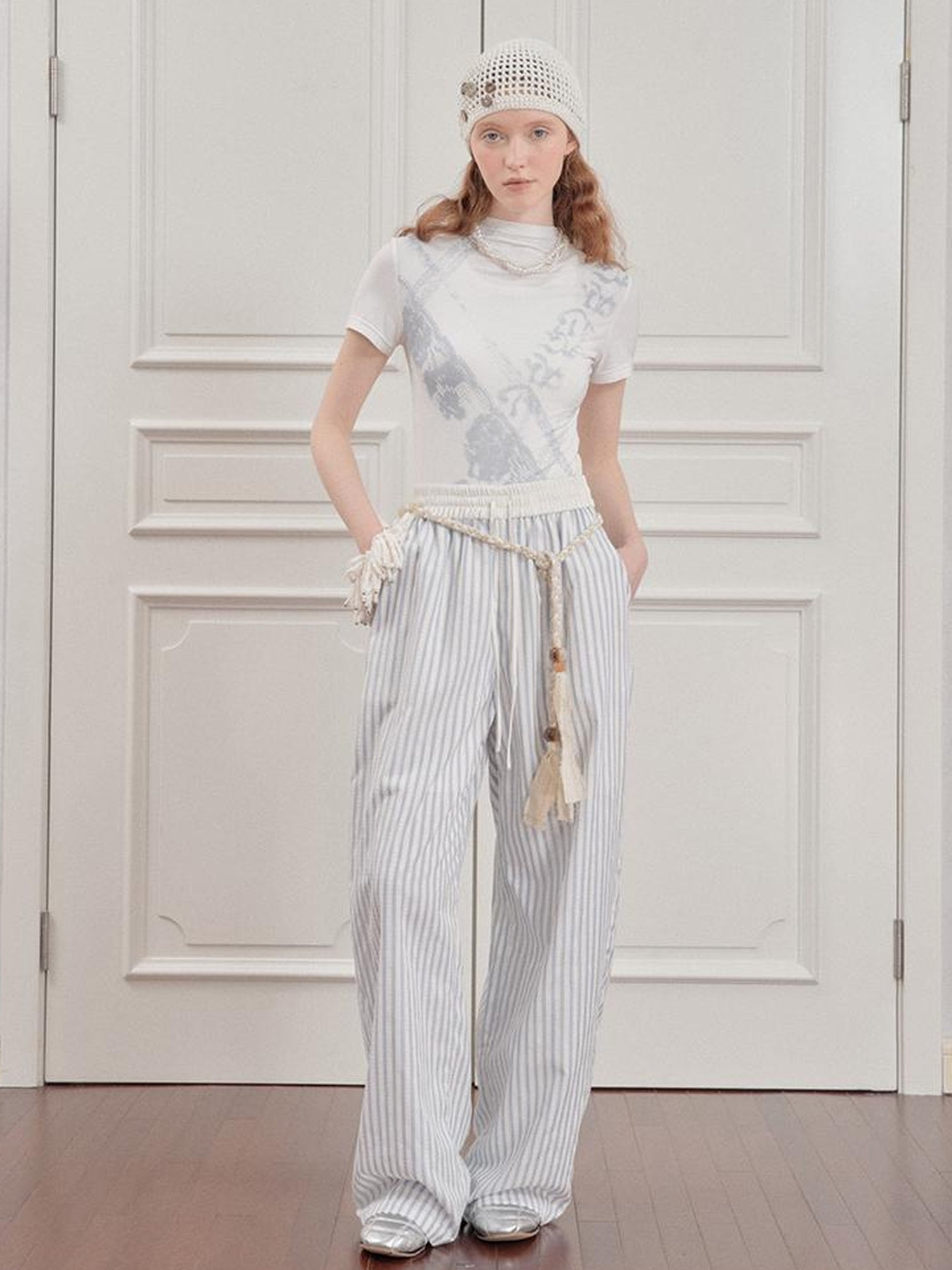 AnnoMundi Blue White Striped Loose Wide Leg Pants