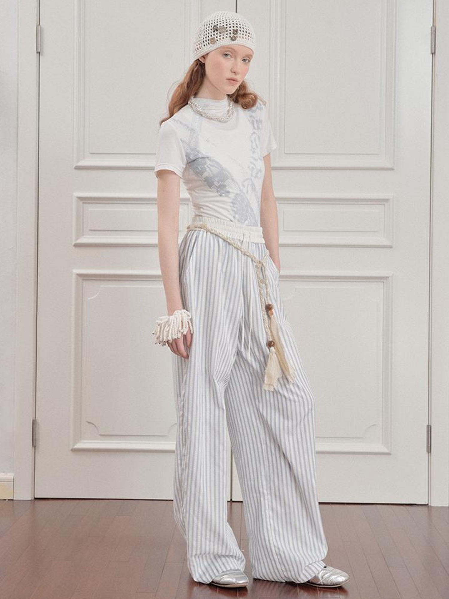 AnnoMundi Blue White Striped Loose Wide Leg Pants
