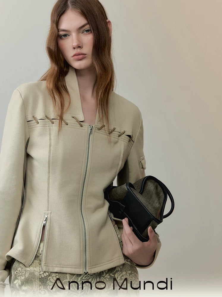 AnnoMundi Breathable Cotton Blend Loose Fit Zip Front Cardigan Commuter Jacket