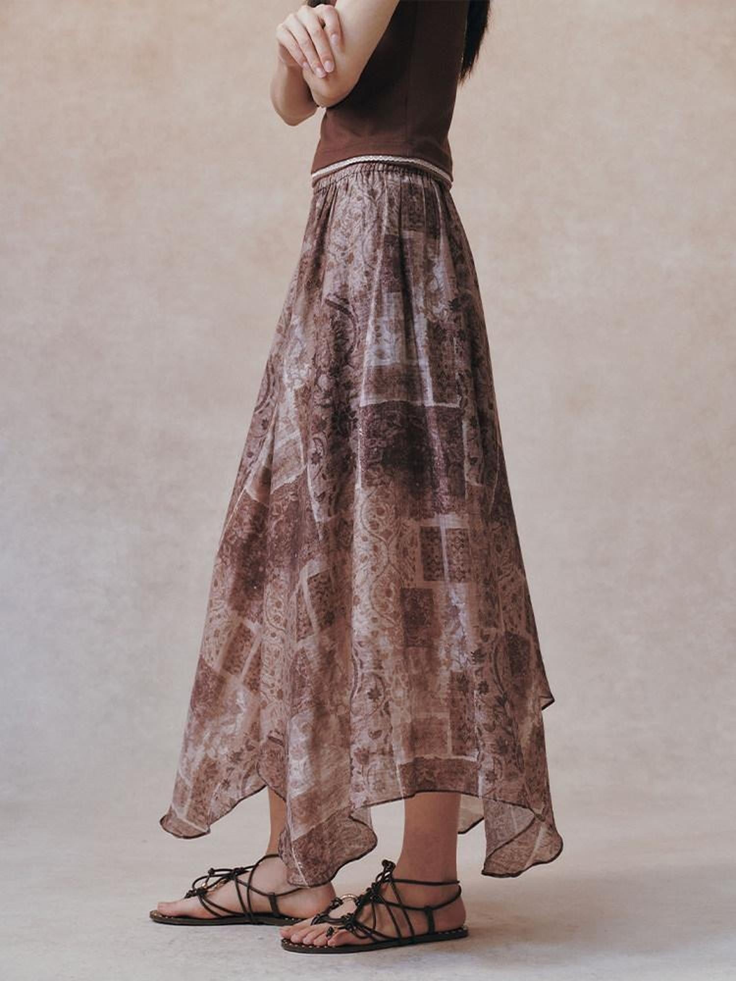 AnnoMundi Chinese Asymmetric Print Detachable Panel Patchwork Women&
