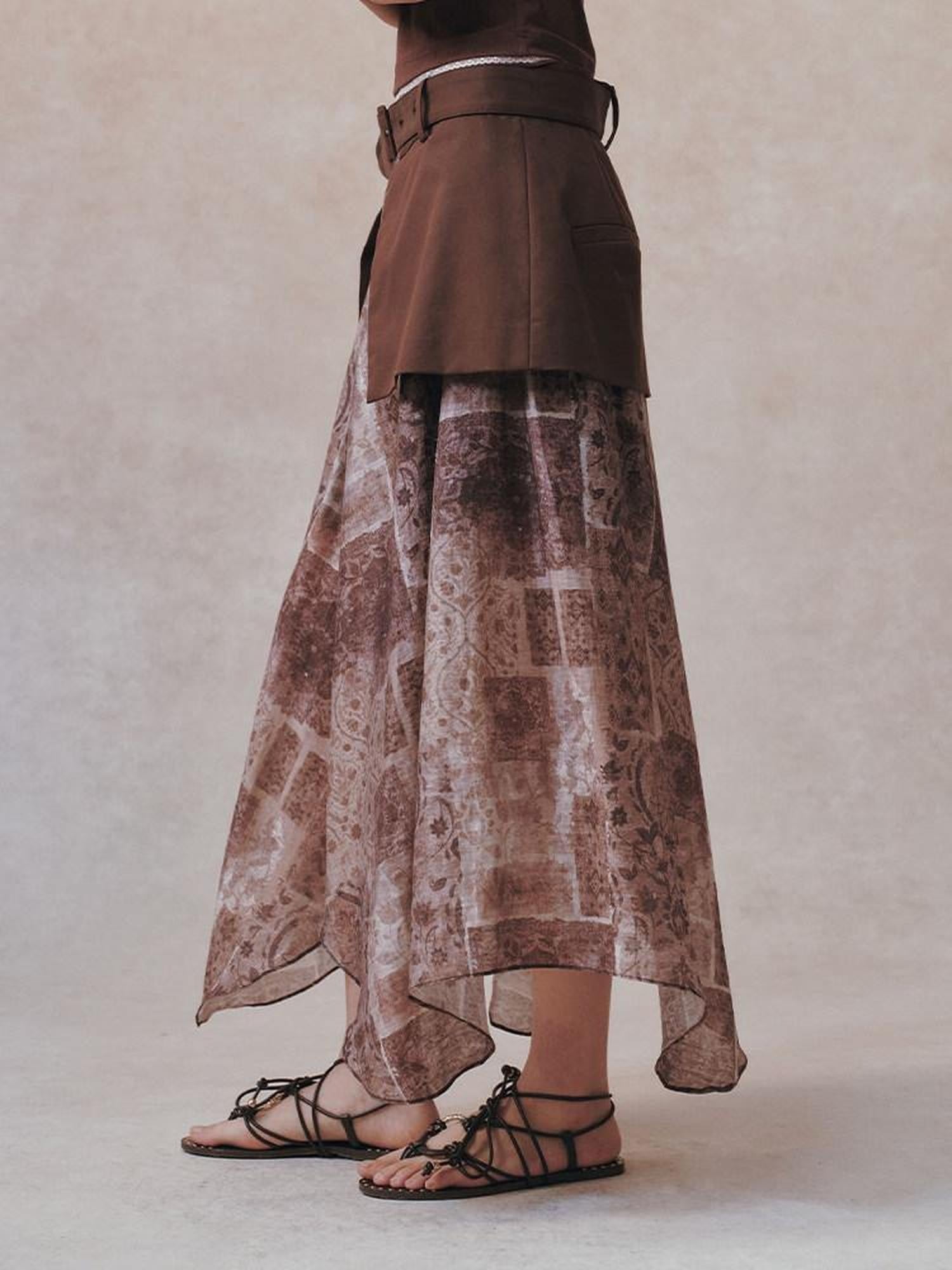 AnnoMundi Chinese Asymmetric Print Detachable Panel Patchwork Women&
