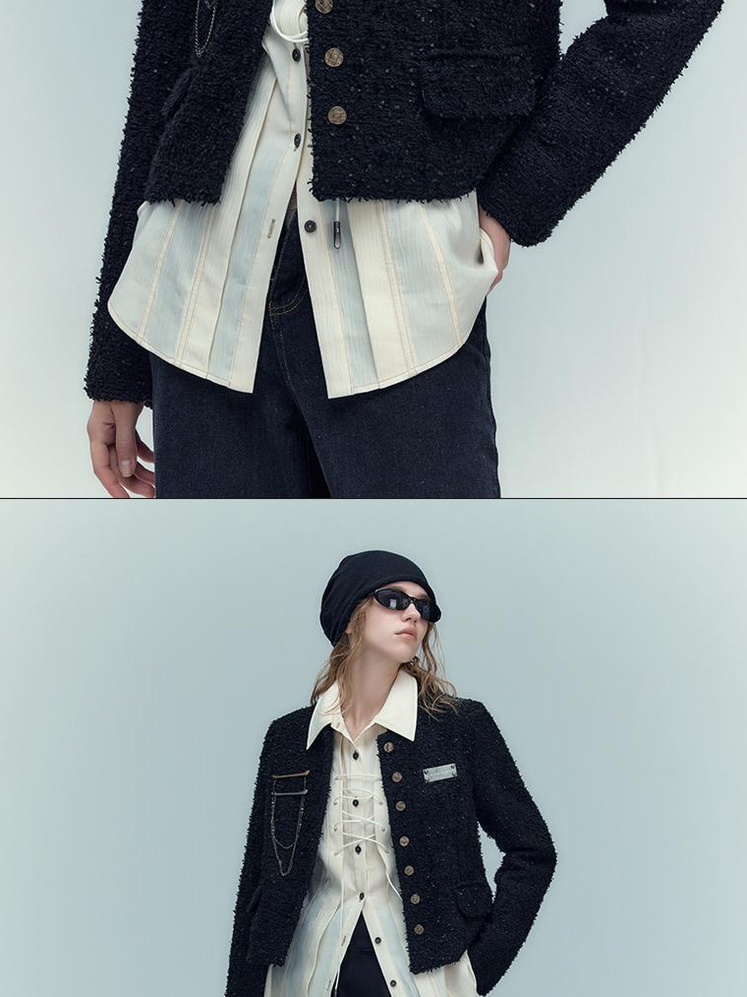 AnnoMundi Classic Pleated Tencel Shirt With Layered Placket And Waist Tie