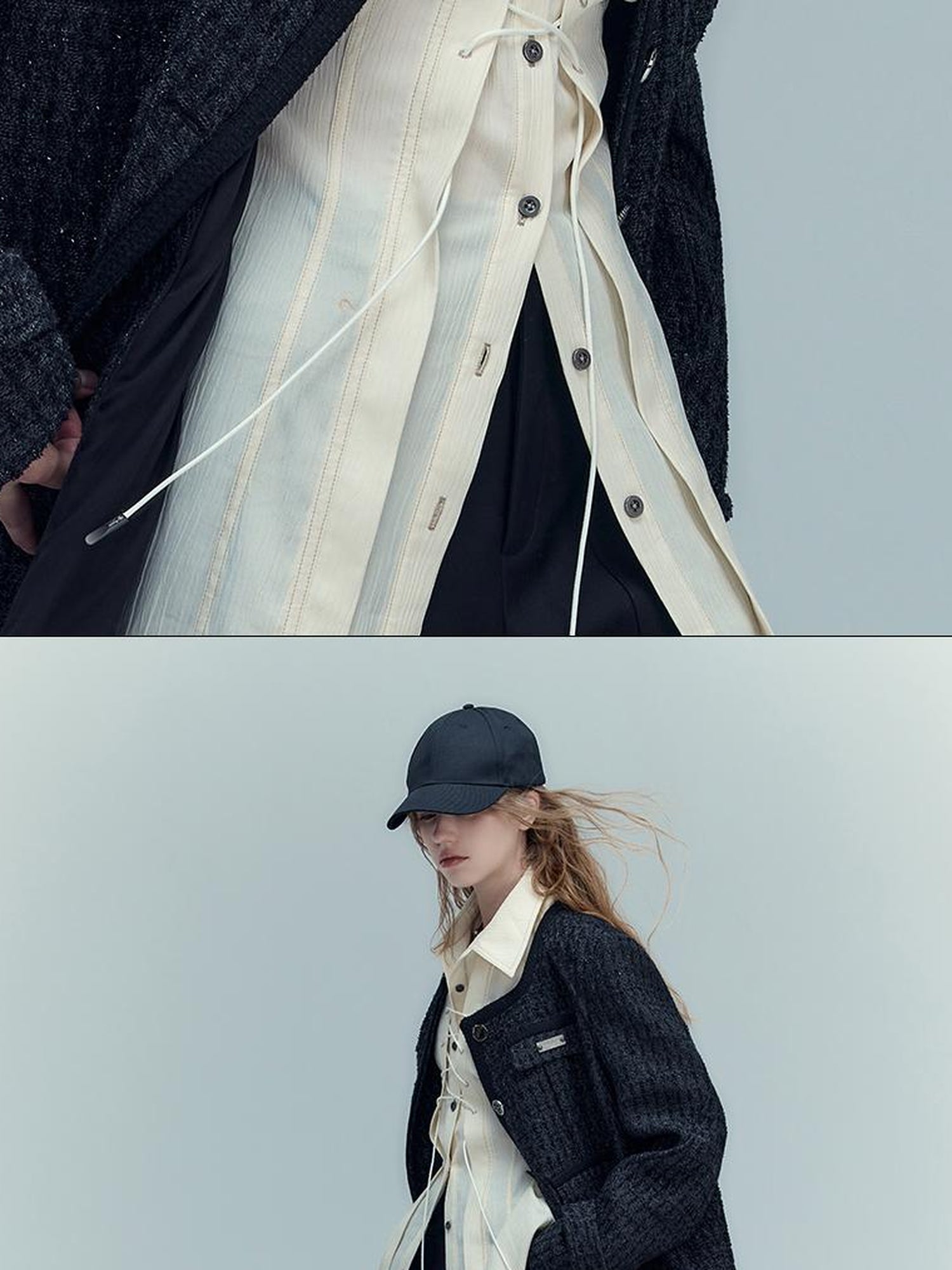 AnnoMundi Classic Pleated Tencel Shirt With Layered Placket And Waist Tie