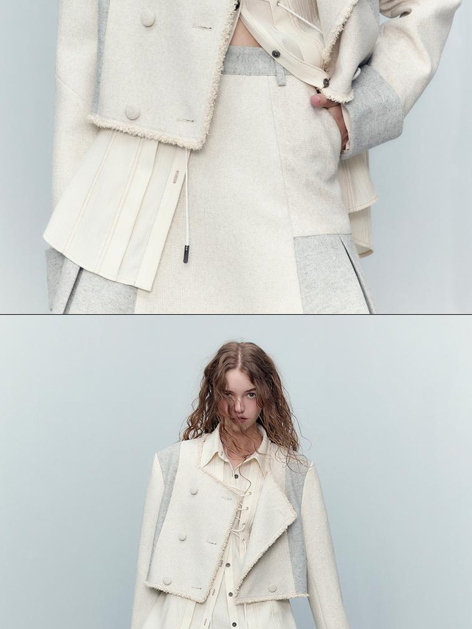 AnnoMundi Classic Pleated Tencel Shirt With Layered Placket And Waist Tie