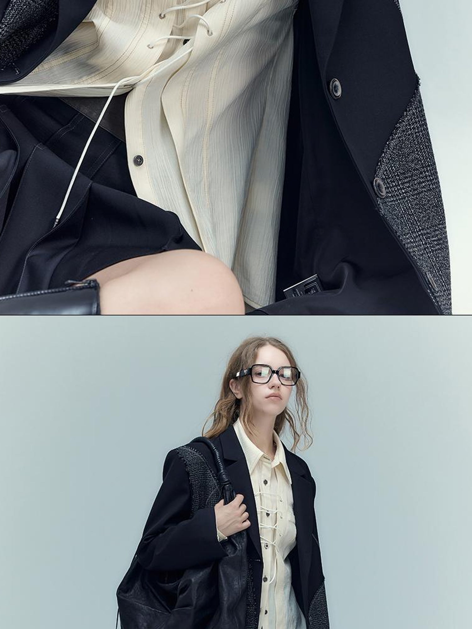 AnnoMundi Classic Pleated Tencel Shirt With Layered Placket And Waist Tie