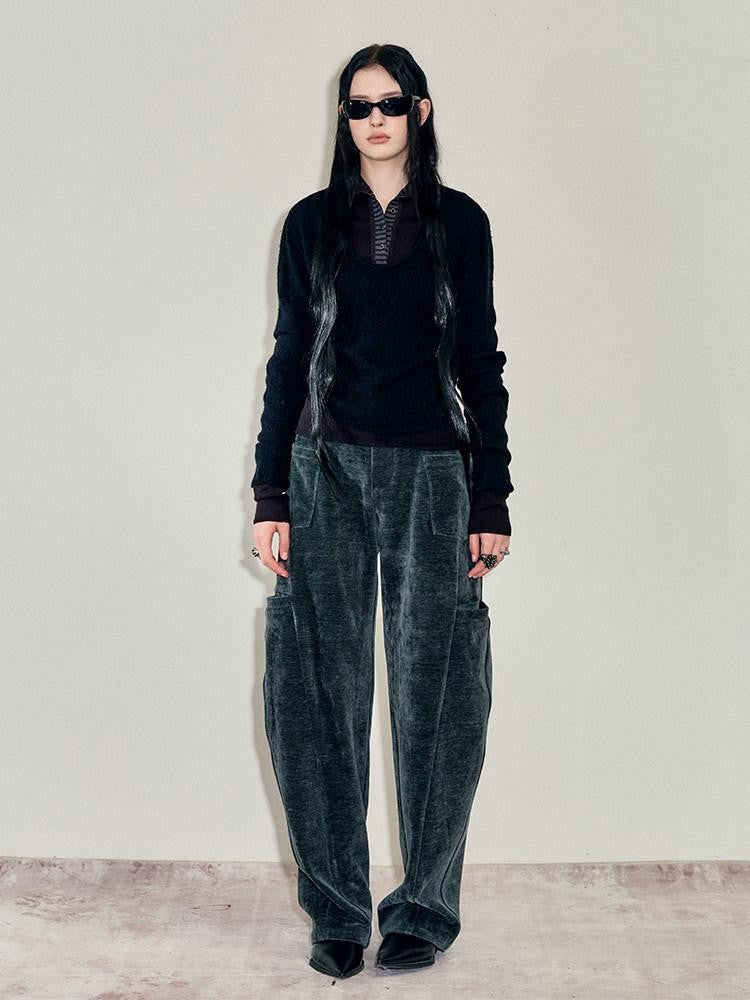 AnnoMundi T-shirts deux pièces à manches longues en mohair, col montant, maille slim et colorblock pour femmes