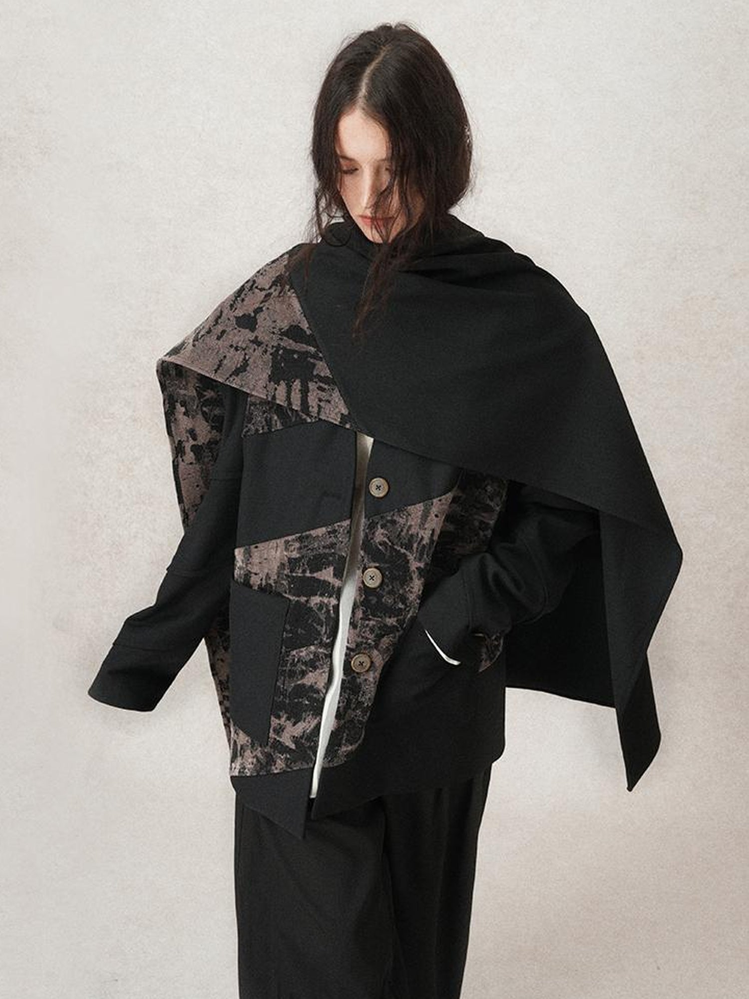 AnnoMundi Contour Shadow Asymmetrical Scarf Blazer