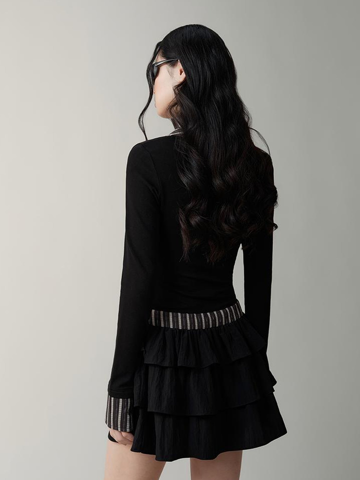 AnnoMundi Contrast Collar Striped Knit Shirt Dress