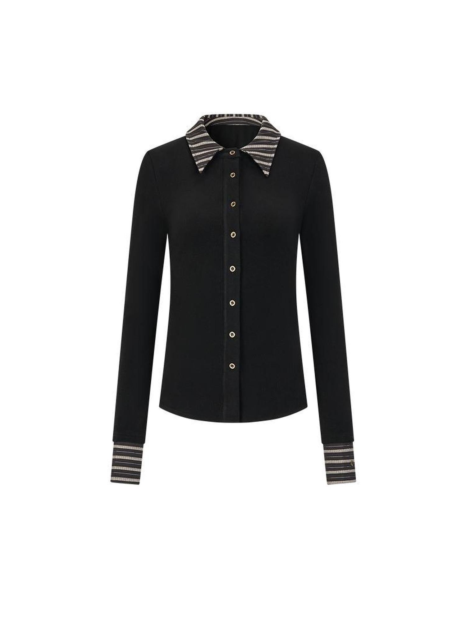 AnnoMundi Contrast Collar Striped Knit Shirt Dress