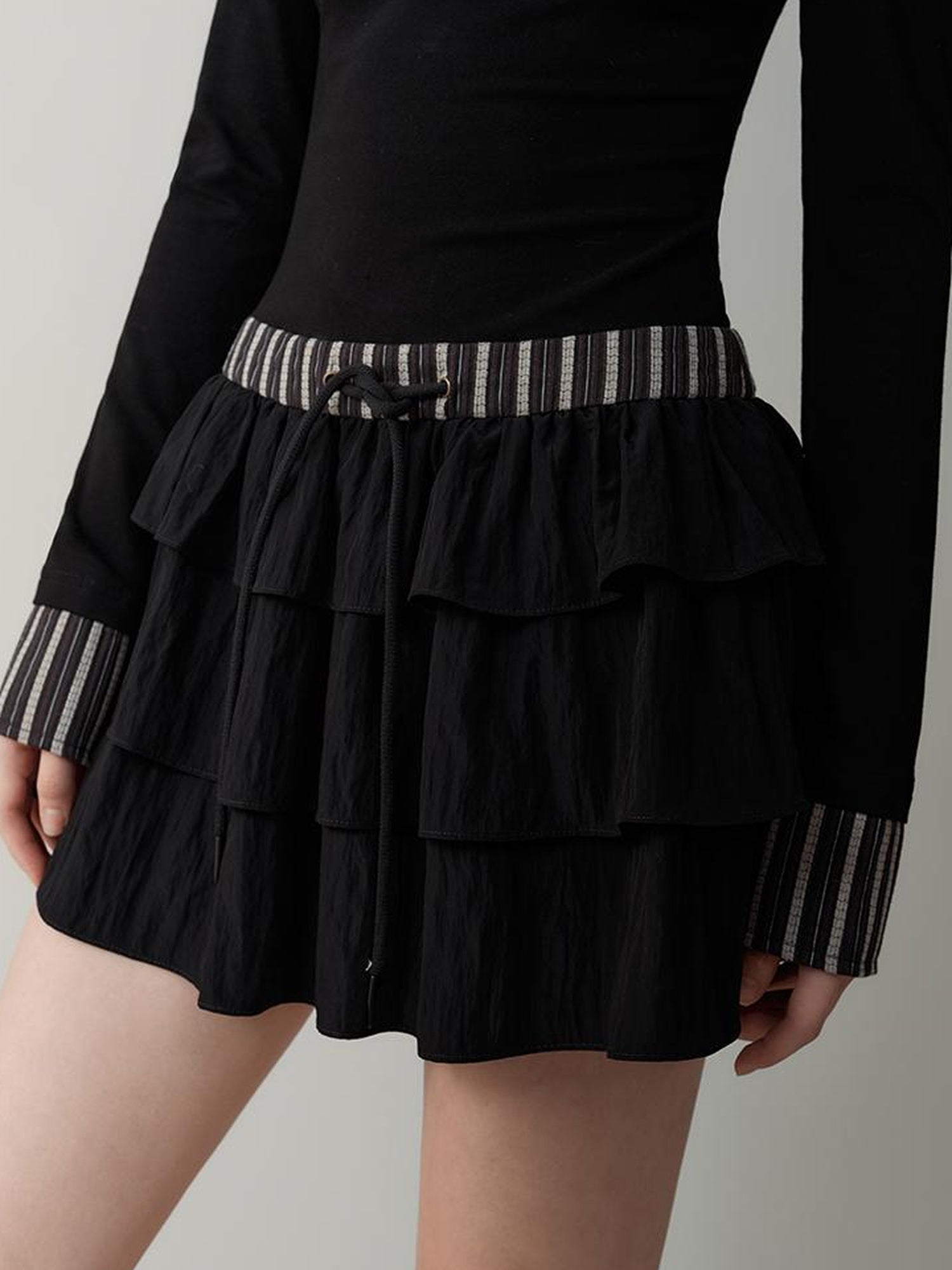 AnnoMundi Contrast Collar Striped Knit Shirt Dress