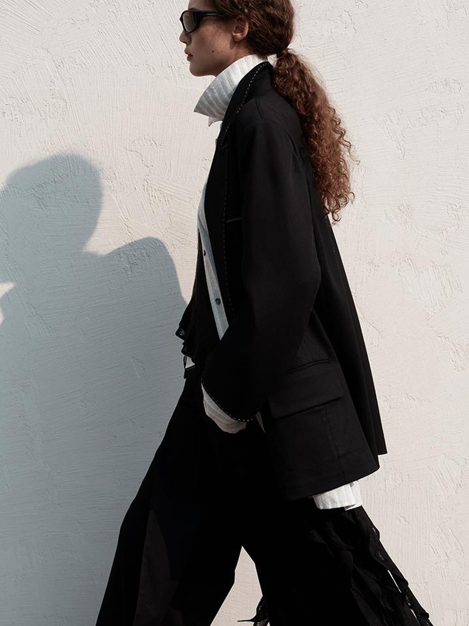 AnnoMundi Contrast Color Two Tone Stripe Oversized Shirt Blazer