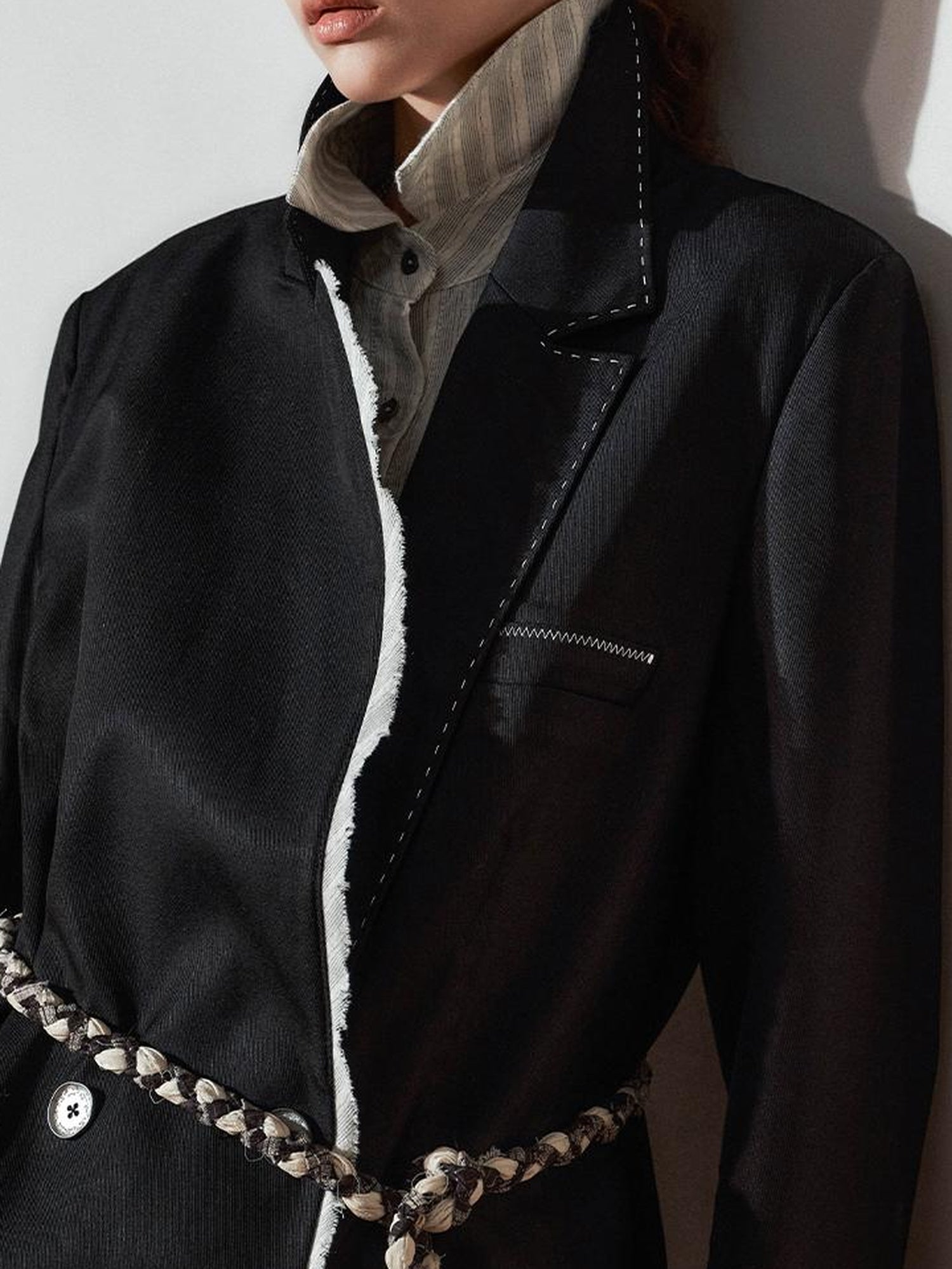 AnnoMundi Contrast Color Two Tone Stripe Oversized Shirt Blazer