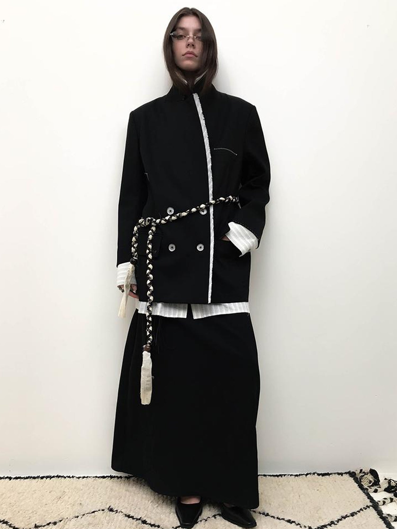 AnnoMundi Contrast Color Two Tone Stripe Oversized Shirt Blazer