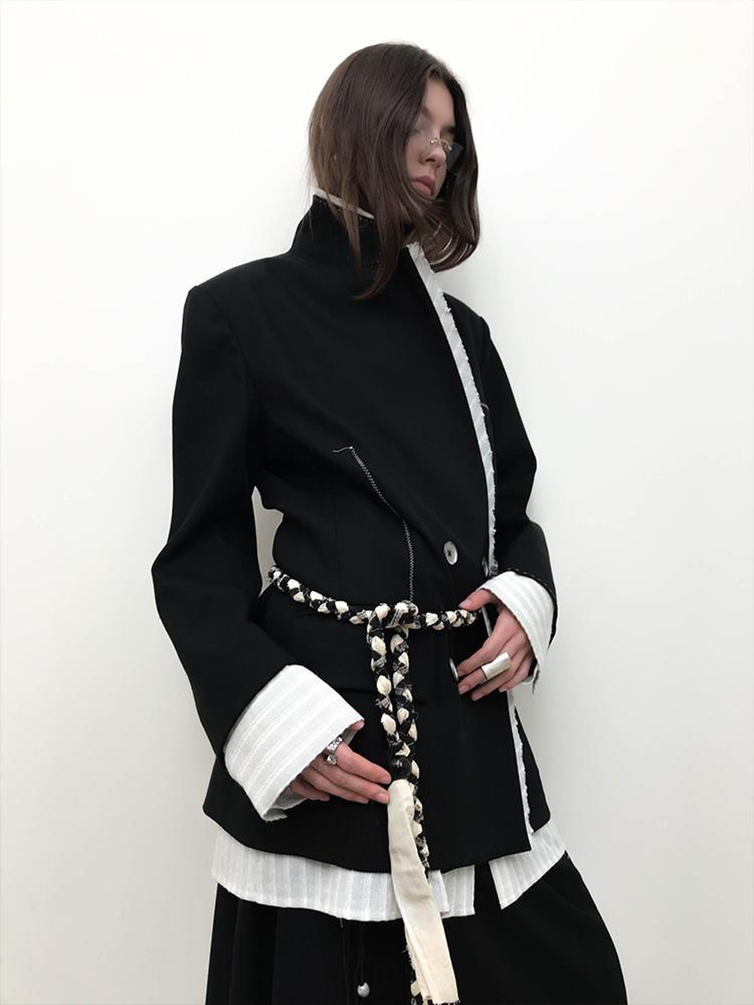 AnnoMundi Contrast Color Two Tone Stripe Oversized Shirt Blazer