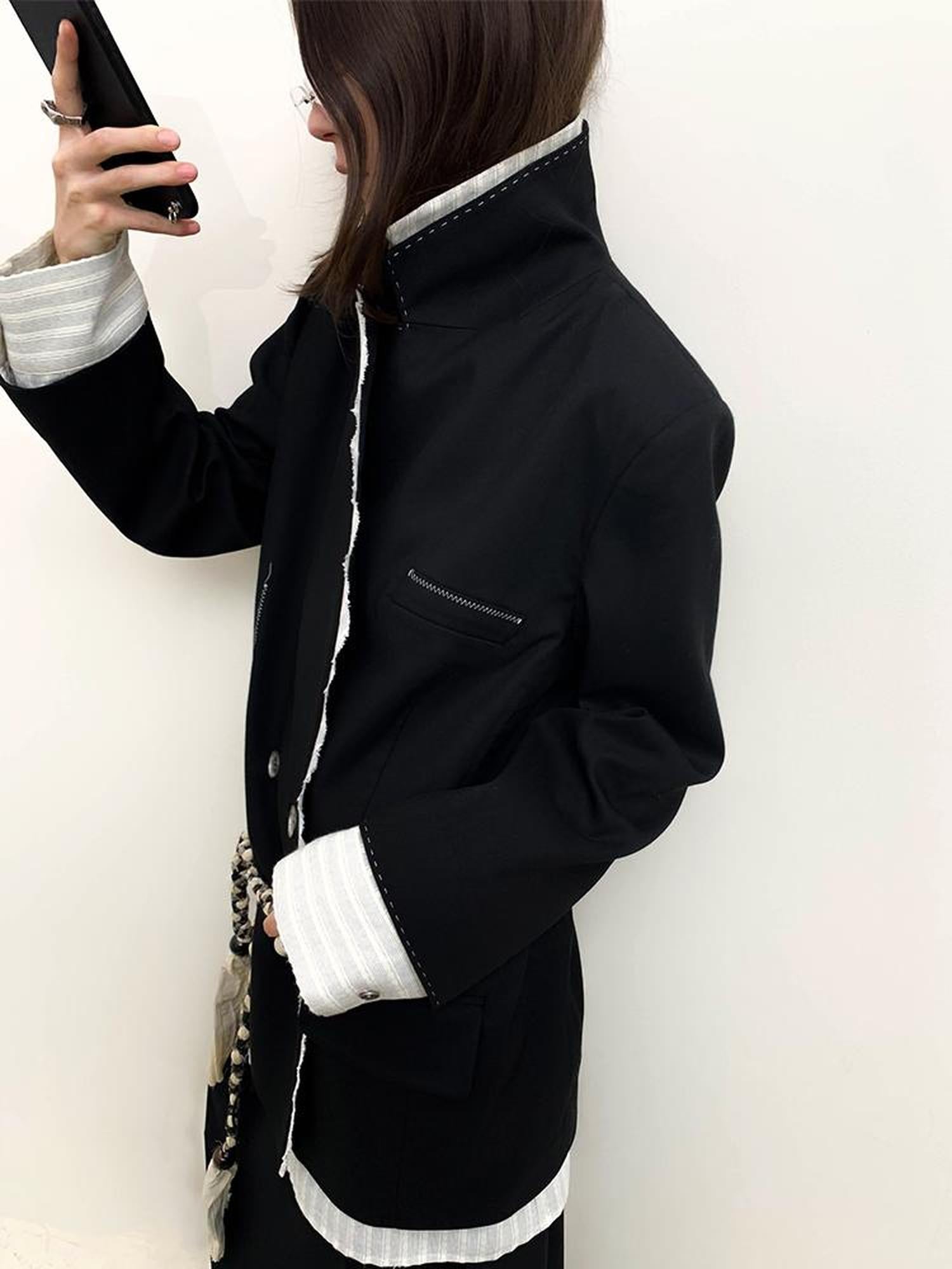 AnnoMundi Contrast Color Two Tone Stripe Oversized Shirt Blazer