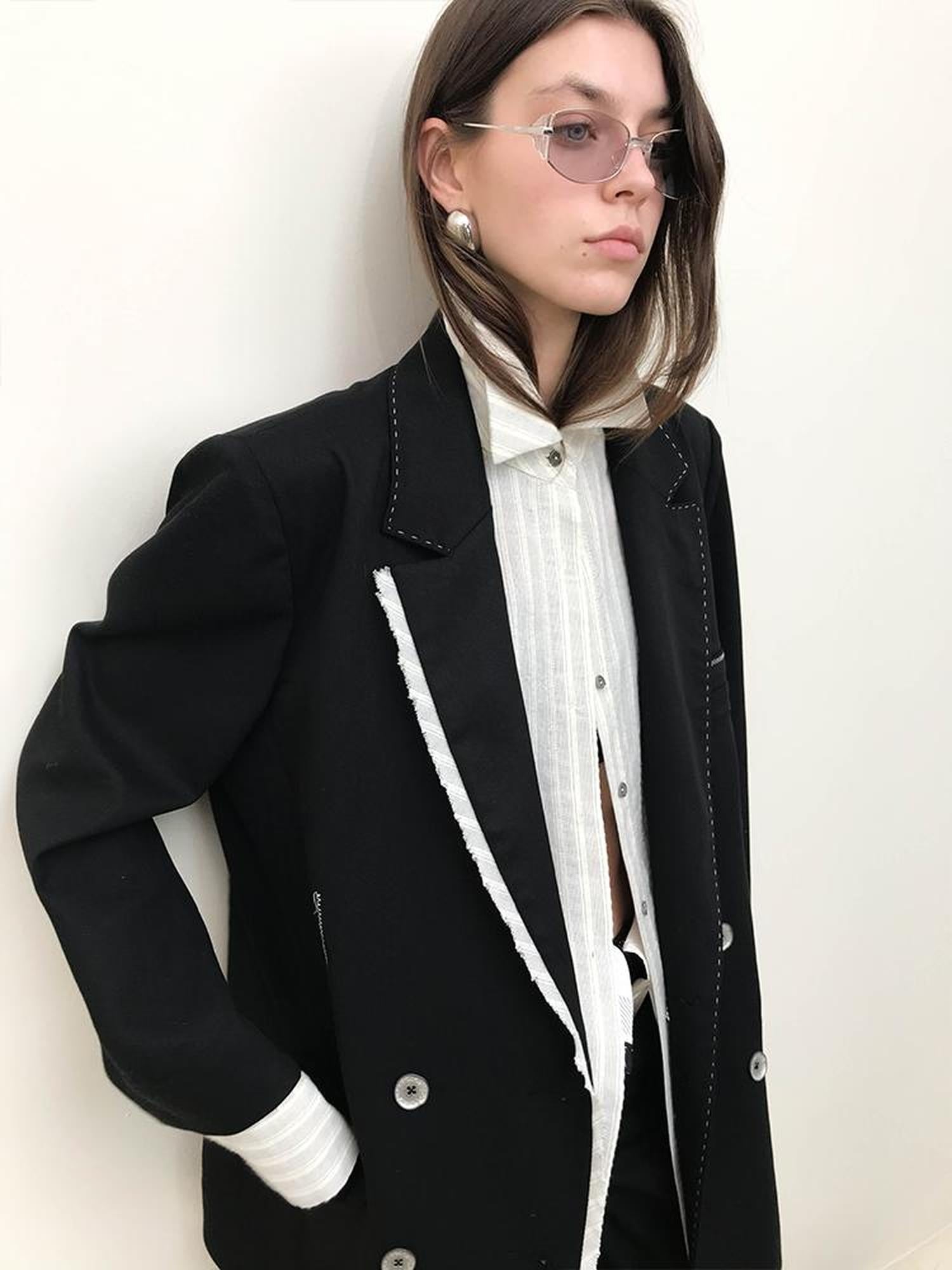 AnnoMundi Contrast Color Two Tone Stripe Oversized Shirt Blazer