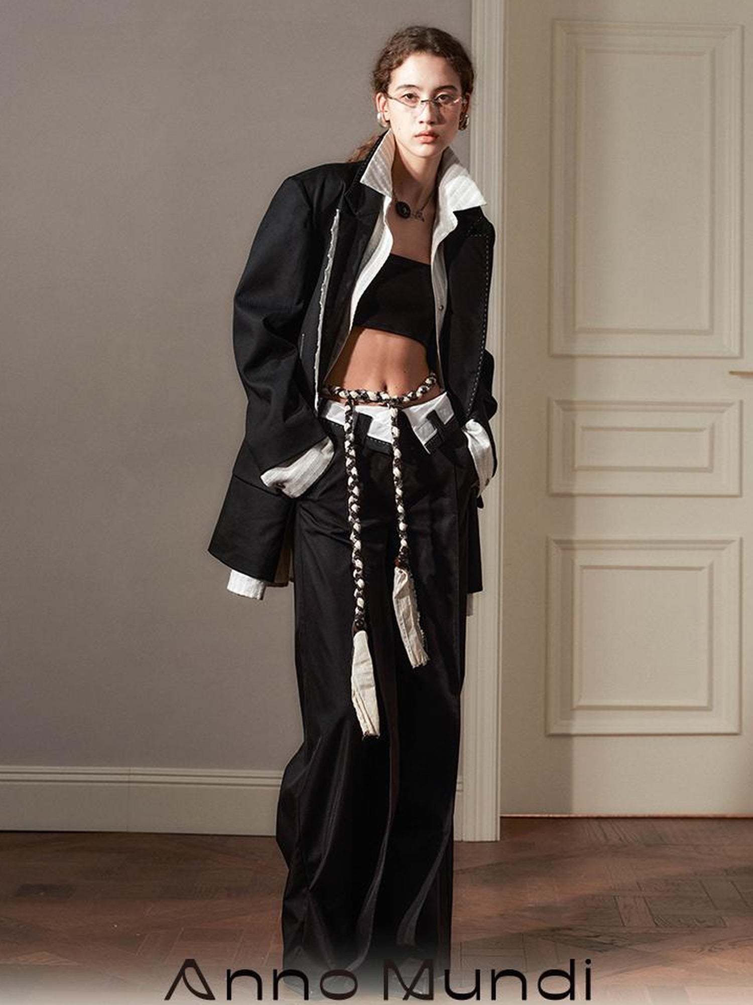 AnnoMundi Contrast Color Two Tone Stripe Oversized Shirt Blazer