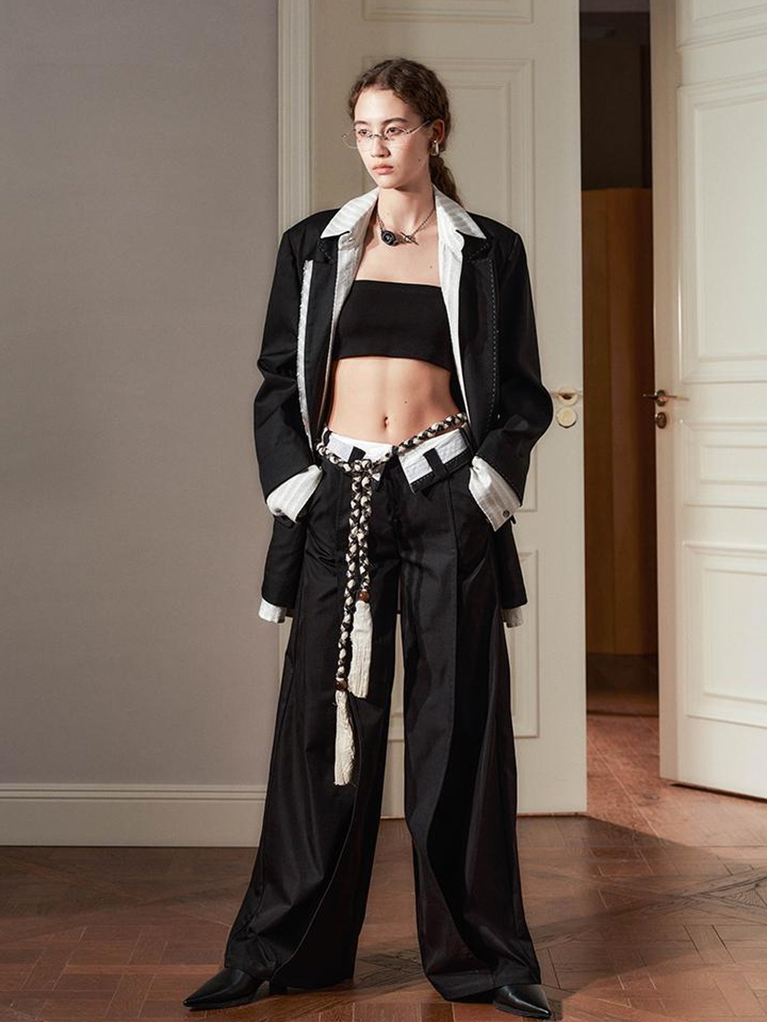 AnnoMundi Contrast Color Two Tone Stripe Oversized Shirt Blazer