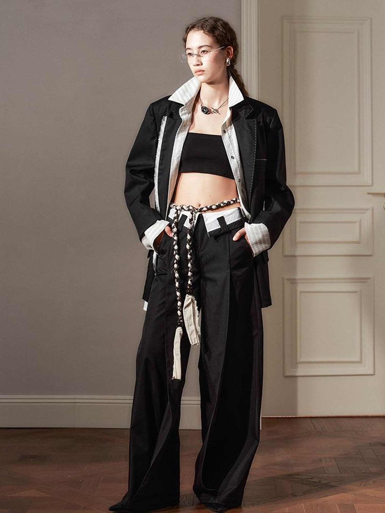 AnnoMundi Contrast Color Two Tone Stripe Oversized Shirt Blazer
