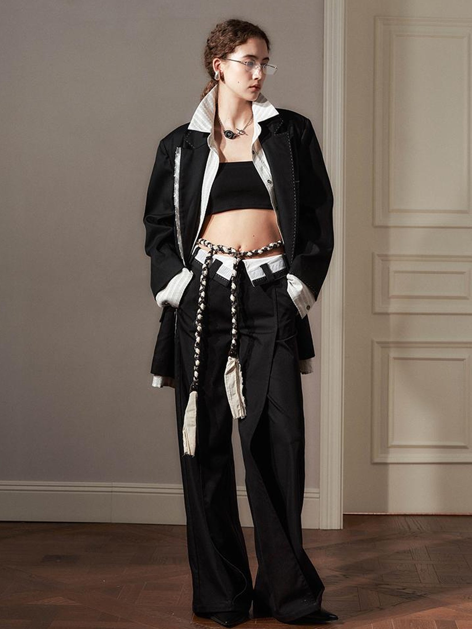 AnnoMundi Contrast Color Two Tone Stripe Oversized Shirt Blazer
