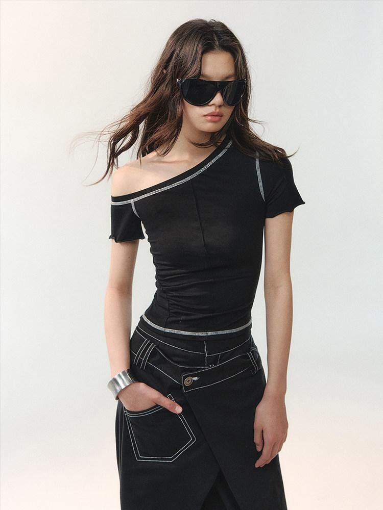 AnnoMundi Contrast Stitch Asymmetric Shoulder Floral Women&
