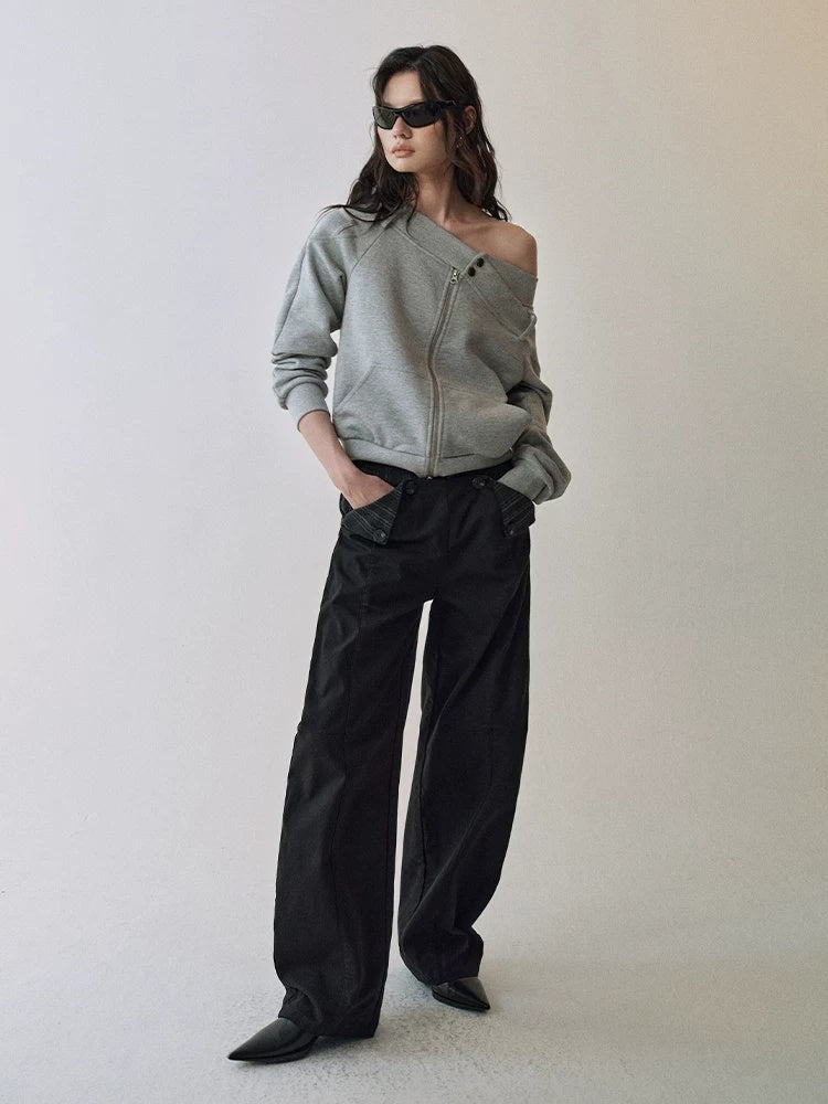 AnnoMundi Cotton 100% High Waist Patchwork Casual Womens Double Waist Pants