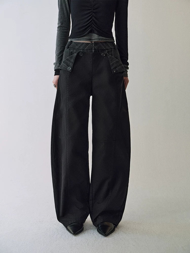AnnoMundi Cotton 100% High Waist Patchwork Casual Womens Double Waist Pants