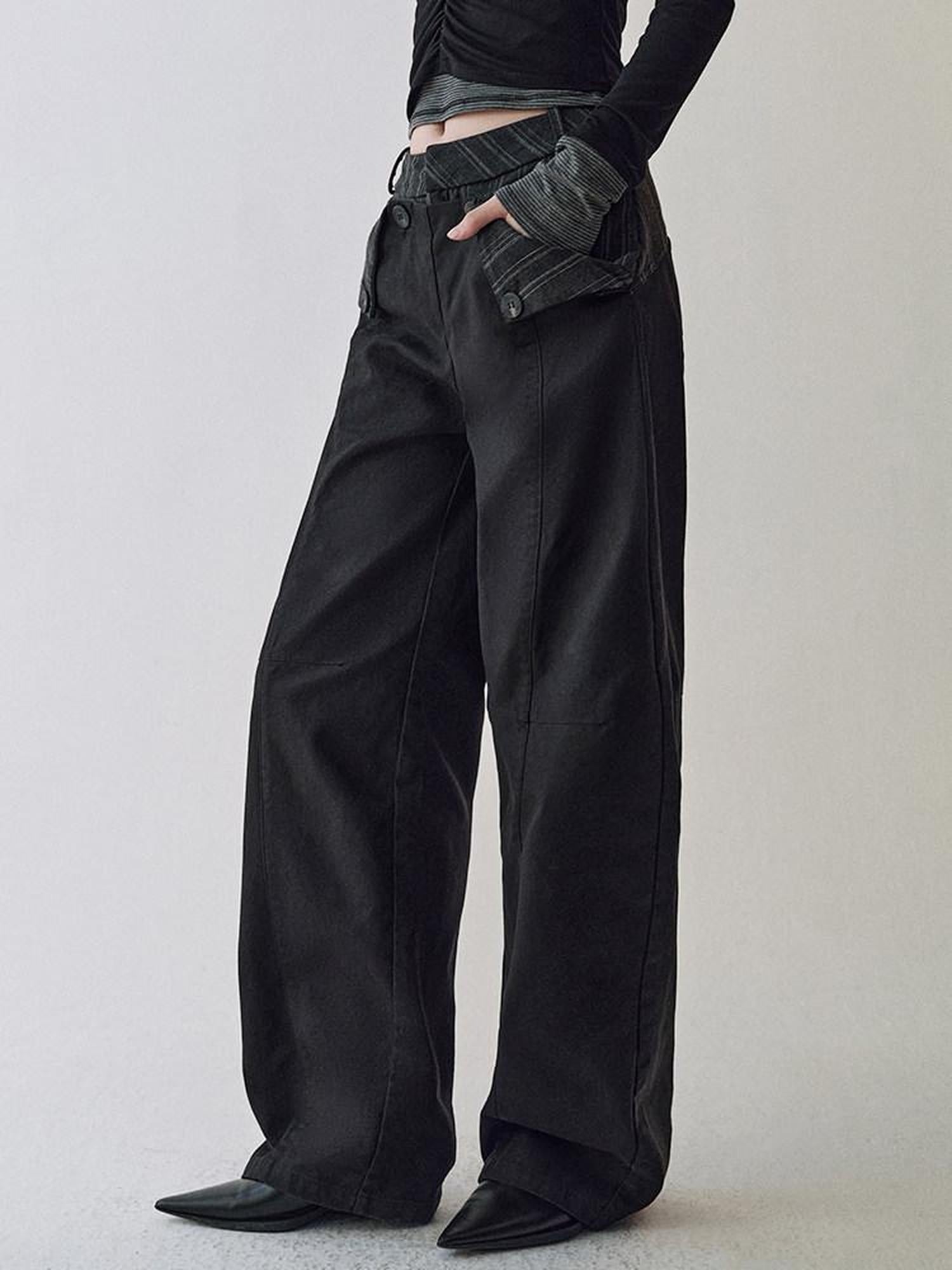 AnnoMundi Cotton 100% High Waist Patchwork Casual Womens Double Waist Pants